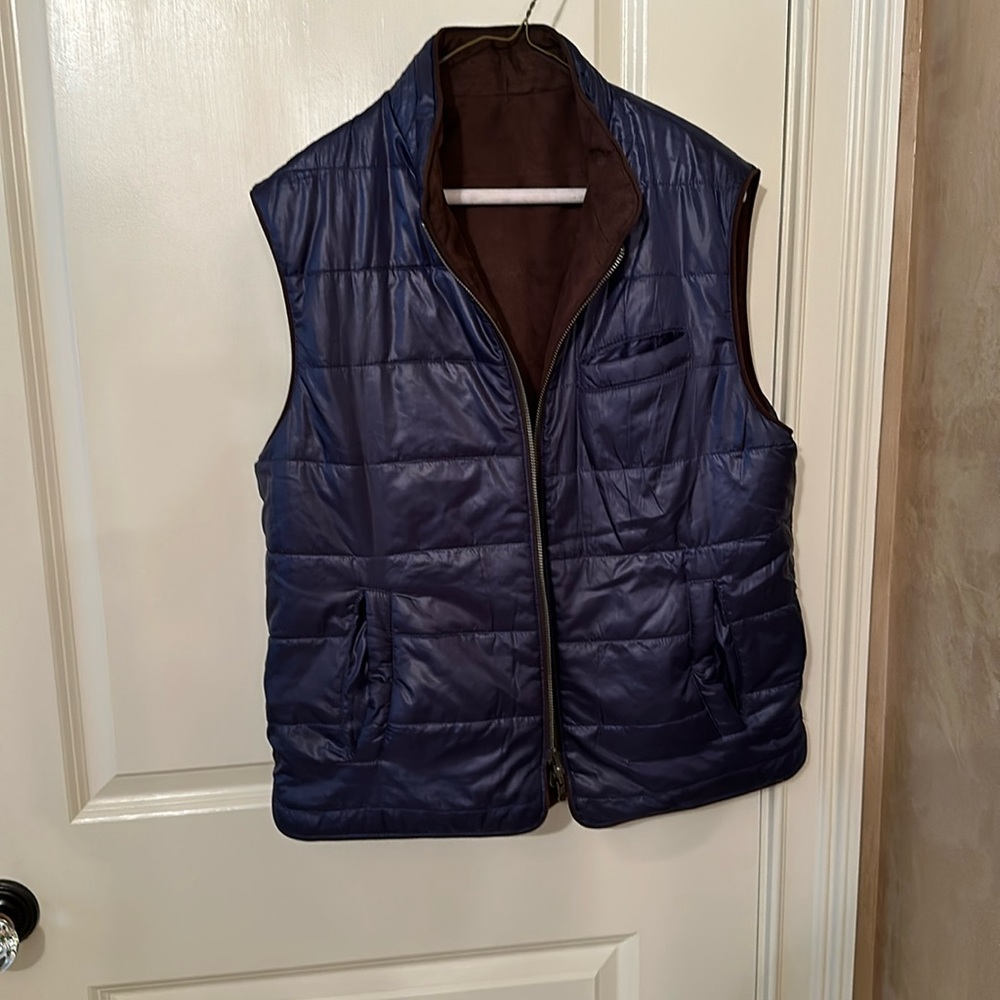 Johnnie-O reversible vest Navy and brown faux suede